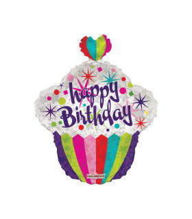 Mylar Happy Birthday Cupcake SuperShape h22" 1pc