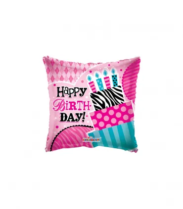 Mylar Happy Birthday Pink Striped Square 18" 1pc