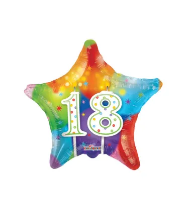 Mylar 18th Birthday Candles Multicolor Star 18" 1pc
