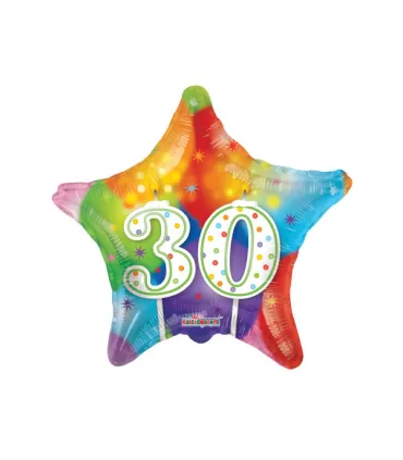 Mylar 30th Birthday Candles Multicolor Star 18" 1pc