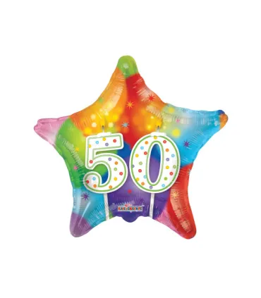 Mylar 50 Birthday Candles Multicolor Star 18" 1pc