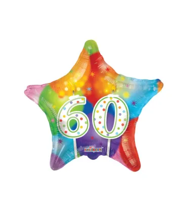 Mylar 60 Birthday Candles Multicolor Star 18" 1pc