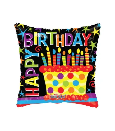 Mylar Happy Birthday Cake Gellibean Square 18" 1pc