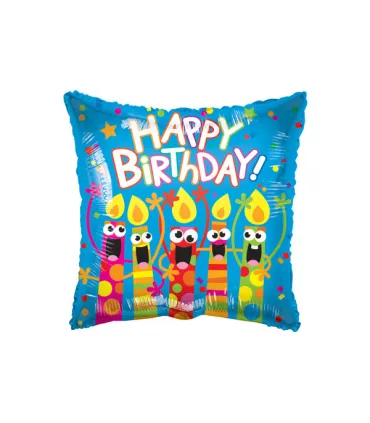 Mylar Happy Birthday Candles Blue Square 18" 1pc