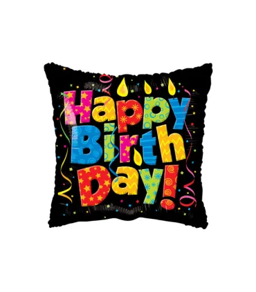 Mylar Happy Birthday Candles Black Square 18" 1pc