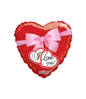 Mylar I Love You Pink Heart Bow 18" 1pc