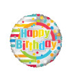 Mylar Happy Birthday Polka Dots and Lines Round 18" 1pc
