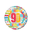 Mylar Happy 90th Birthday Polka Dots and Lines Round 18" 1pc