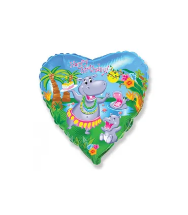 Mylar Happy Birthday Hippopotamus Heart 18" 1pc