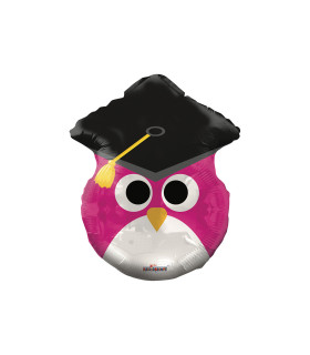 Mylar Graduation Pink Owl with Black Touch h18" 1pc