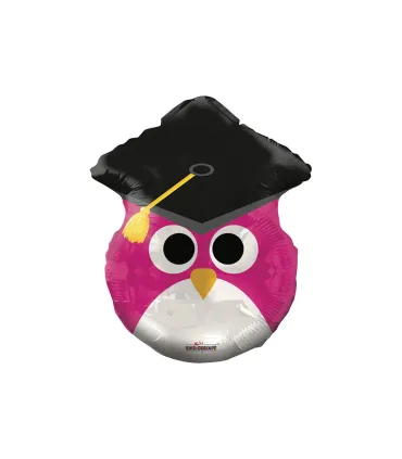 Mylar Graduation Pink Owl with Black Touch h18" 1pc