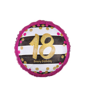 Mylar Happy Birthday 18 Years Pink and Gold Round 18" 1pc