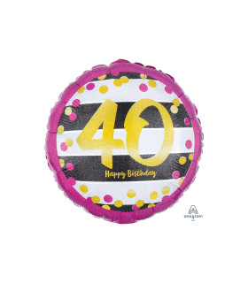 Mylar Happy Birthday 40 Years Pink and Gold Round 18" 1pc