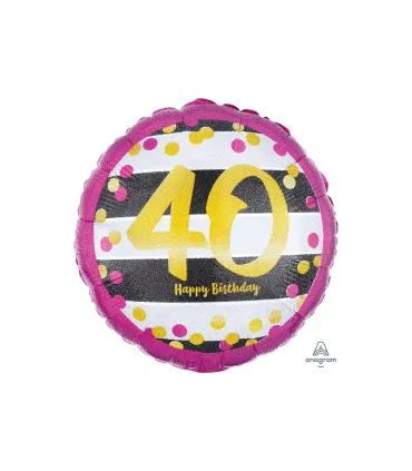 Mylar Happy Birthday 40 Years Pink and Gold Round 18" 1pc
