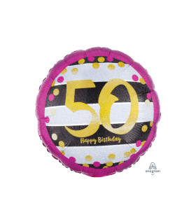Mylar Happy Birthday 50 Years Pink and Gold Round 18" 1pc