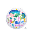 Mylar Happy Birthday Ocean Colorful Round 18" 1pc