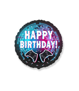 Mylar Happy Birthday Joystick Round 18" 1pc