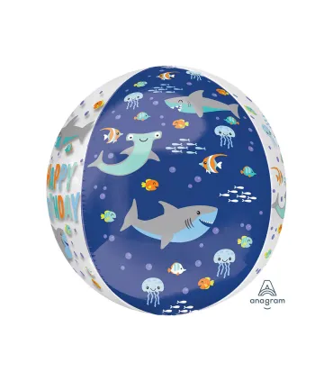 Mylar Happy Birthday Sharks Orbz 16" 1pc