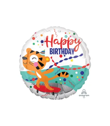 Mylar Happy Birthday Tiger Round 18" 1pc