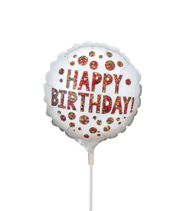 Mylar Happy Birthday Glitter Round MiniShape 9" pack 5pcs