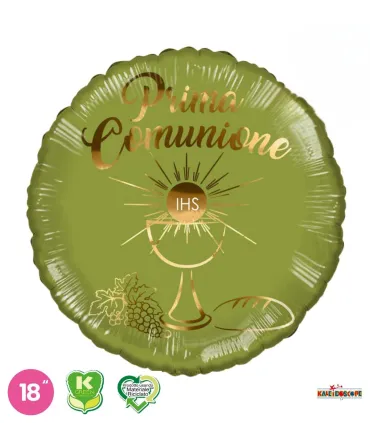 Mylar First Communion Olive Green Round K-Green 18" 1pc