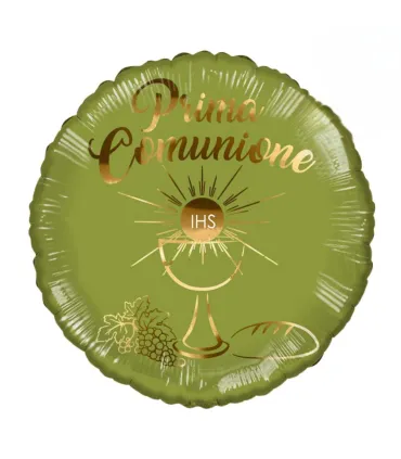 Mylar First Communion Olive Green Round K-Green 18" 1pc