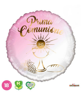 Mylar First Communion Pink Round K-Green 18" 1pc