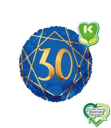 Mylar 30 Years Geoid Navy Blue Round K-Green 18" 1pc