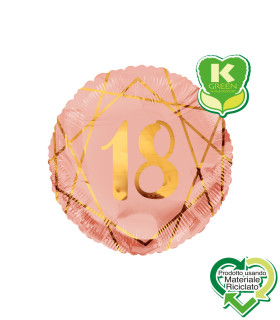 Mylar 18 Years Geoid Pink Gold Round K-Green 18" 1pc