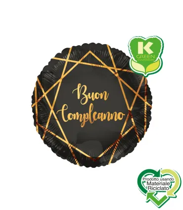 Mylar Happy Birthday Geoid Black Round K-Green 18" 1pc