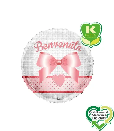 Mylar Welcome Pink Round K-Green 18" 1pc