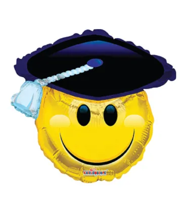 Mylar Emoticon Graduation Smile with SuperShape Touch w28" 1pc