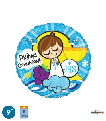 Mylar First Communion Light Blue Round MiniShape 9" pack 5pcs