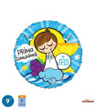 Mylar First Communion Light Blue Round MiniShape 9" pack 5pcs