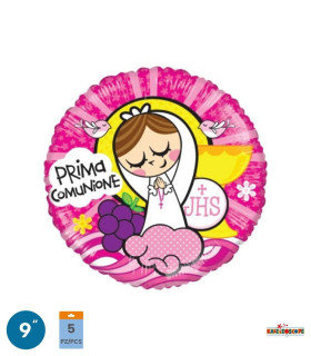 Mylar First Communion Lei Pink Round MiniShape 9" pack 5pcs