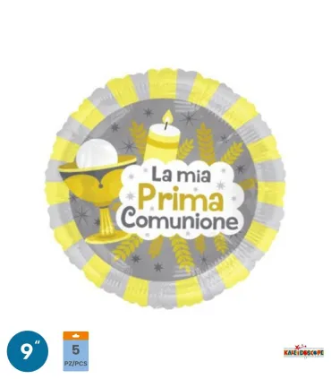 Mylar First Communion Generic MiniShape Round 9" pack 5pcs