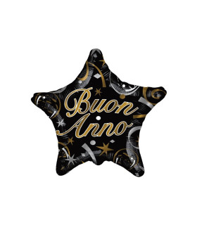 Mylar Happy New Year Black Star 18" 1pc