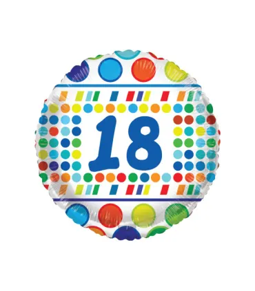 Mylar 18 Years Blue with Polka Dots Round 18" 1pc
