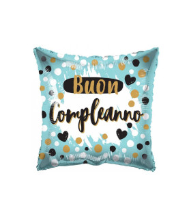 Mylar Happy Birthday Celeste Polka Dots and Hearts Square 18" 1pc