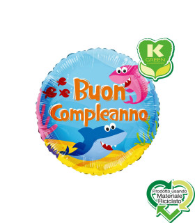 Mylar Happy Birthday Sharks Round K-Green 18" 1pc