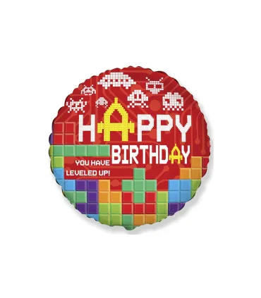 Mylar Happy Birthday Tetris Round 18" 1pc