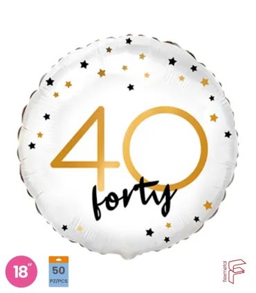 Mylar Happy Birthday 40 Years Stars Round 18" 1pc