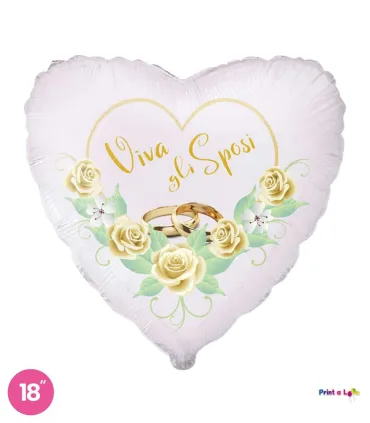 Mylar Today Newlyweds Wedding Rings and White Roses Heart 18" 1pc