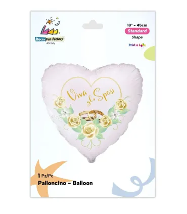 Mylar Today Newlyweds Wedding Rings and White Roses Heart 18" 1pc
