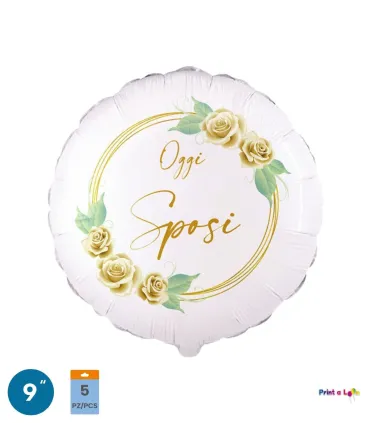 Mylar Today Bride and Groom White Roses Round MiniShape 9" cf. 5pcs