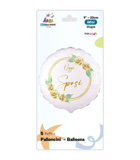 Mylar Today Bride and Groom White Roses Round MiniShape 9" cf. 5pcs