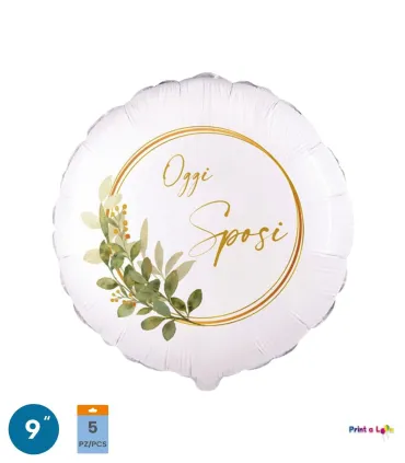 Mylar Today Newlyweds Leaves Eucalyptus Round MiniShape 9" cf. 5pcs
