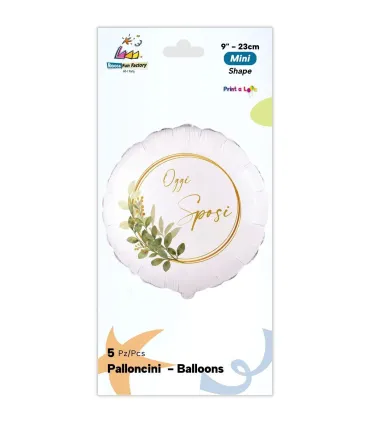 Mylar Today Newlyweds Leaves Eucalyptus Round MiniShape 9" cf. 5pcs