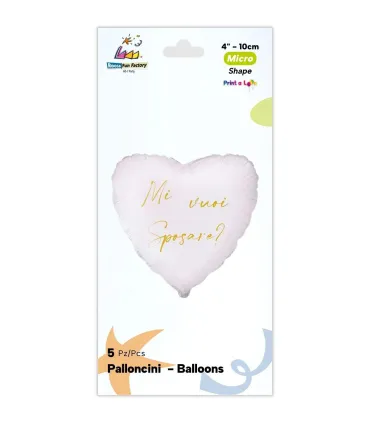 Mylar Will you marry me? MiniShape Heart 4" cf. 5pcs