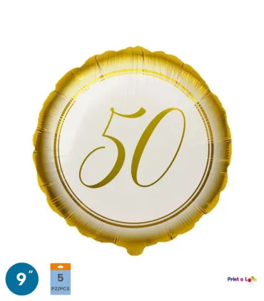 Mylar 50th Anniversary Gold Round MiniShape 9" cf. 5pcs